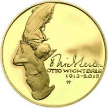 Nevydané mince Jirího Harcuby - Otto Wichterle 34mm zlato Proof