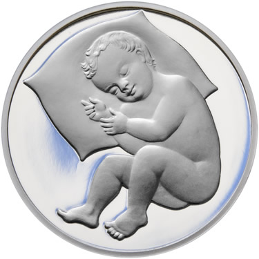 Náhled Reverznej strany - Stříbrný medailon k narození dítěte 2023 - 28 mm