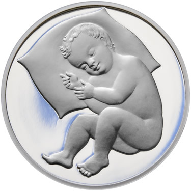 Náhled Reverznej strany - Strieborný medailon k narodeniu dieťaťa 2023 - 28 mm