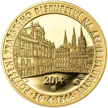 Náhled Averznej strany - Povýšení pražského biskupství na arcibiskupství - 670 let - 1/2 Oz zlato Proof