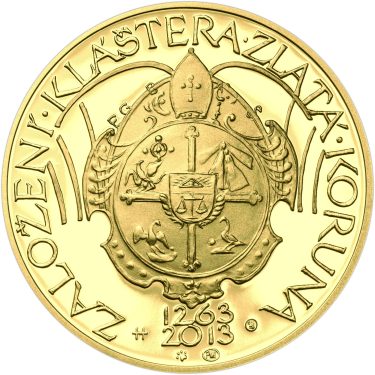 Náhled Averznej strany - Nevydané mince Jiřího Harcuby - Zal. kláštera Zlatá Koruna 34mm zlato Proof