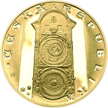 Náhled Reverznej strany - Nevydané mince Jiřího Harcuby - Sestrojení Staroměstského orloje 34mm zlato Proof