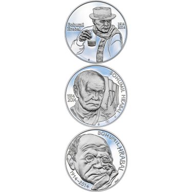 Náhled Averznej strany - BOHUMIL HRABAL – návrhy mince 200 Kč - sada 3x stříbro 1 Oz Proof
