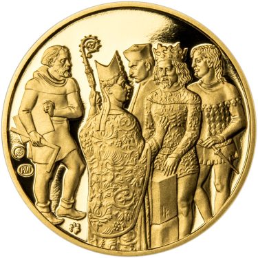 Náhled Reverznej strany - Položení zakladního kamene ke stavbě trojlodí Chrámu sv. Víta - 625. výročí zlato proof