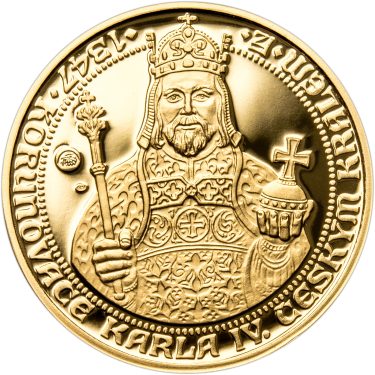 Náhled Averznej strany - Sada zlatého dukátu a stříbrného odražku Korunovace Karla IV. - proof