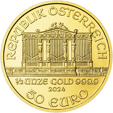 Náhled Reverznej strany - Wiener Philharmoniker  1/2 Oz - Investiční zlatá mince