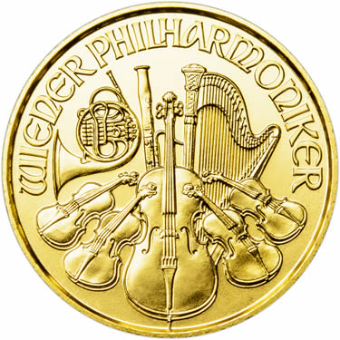 Náhled Averznej strany - Wiener Philharmoniker 1/10 Oz - Investiční zlatá mince