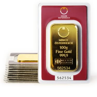 Náhled Averznej strany - Münze Österreich 100 gramů - Investiční zlatý slitek - Set 10ks slitků