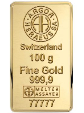 Náhled Averznej strany - Argor Heraeus SA 100 gramů - Investiční zlatý slitek - Set 10 ks slitků