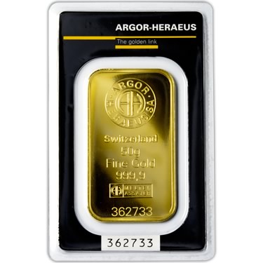 Náhled Averznej strany - Argor-Heraeus SA 50 gramů (litý) - Investiční zlatý slitek